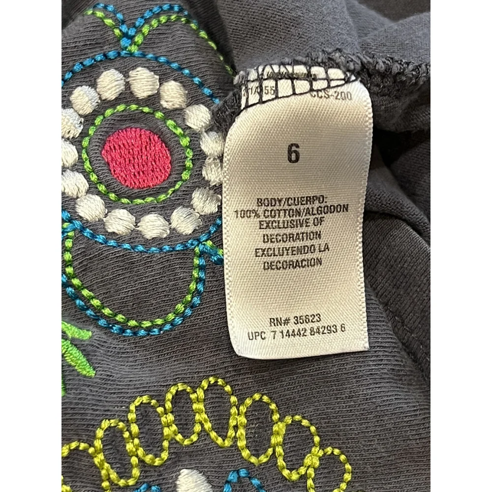 Carters's Dress Gray Embroidered Flowers Long Sleeve‎ Girls Size 6